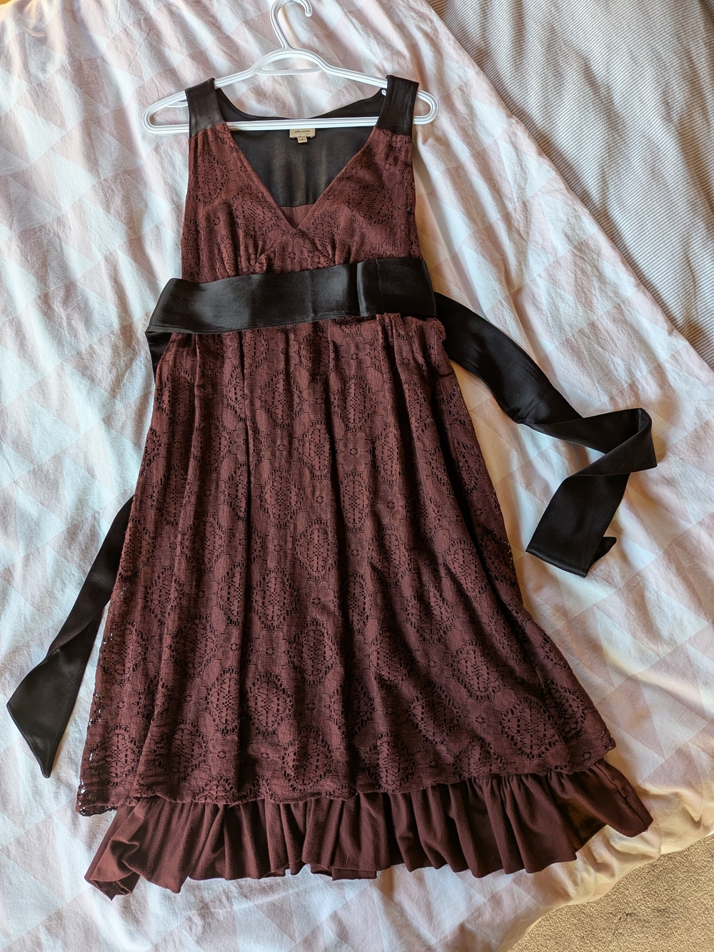 Ella Moss Brown Lace Empire-Waist Dress with Sash